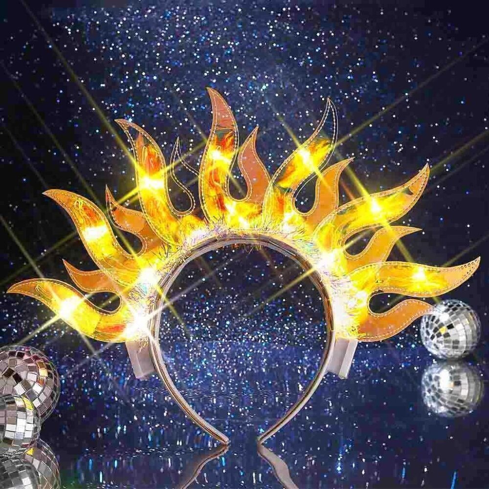 Light Up Fire Headband Flame Headpiece Sun Headbands Women Rave Costume